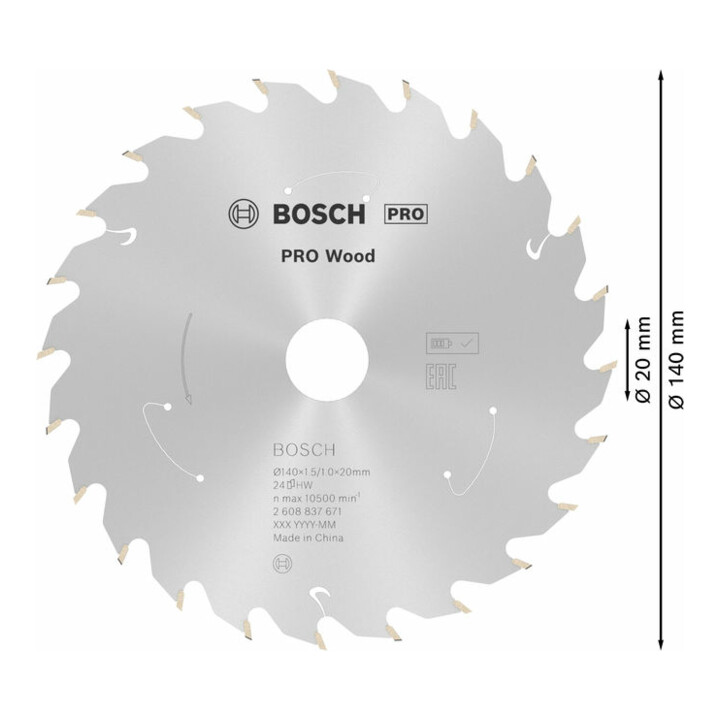 Bosch Kreissägeblatt Standard for Wood für Akkusägen 140x1.5/1x20, 24 Zähne