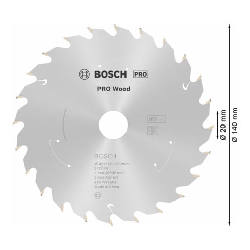 Bosch Kreissägeblatt Standard for Wood für Akkusägen 140x1.5/1x20, 24 Zähne