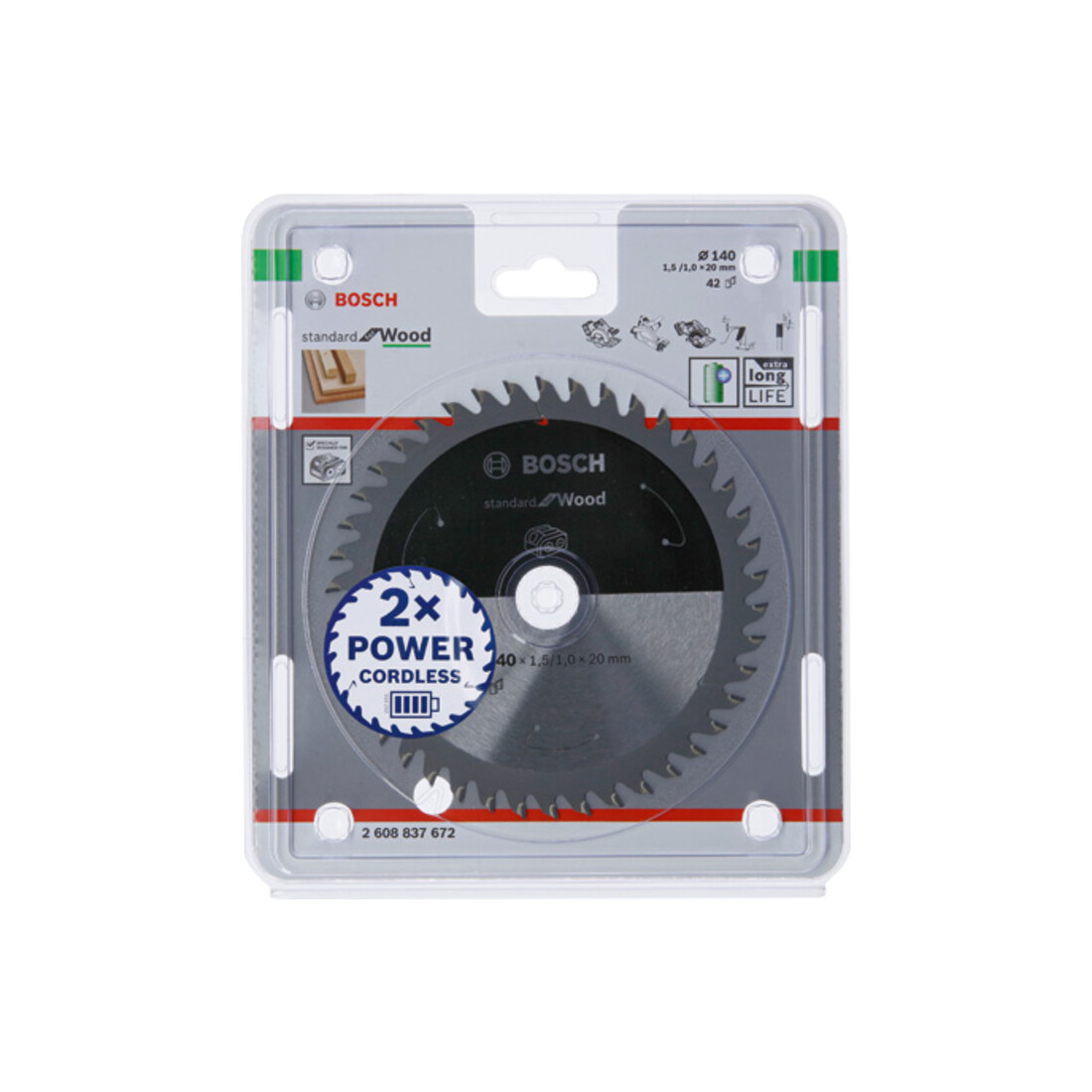 Bosch Kreissägeblatt Standard for Wood für Akkusägen 140x1.5/1x20, 42 Zähne