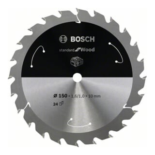 Bosch Kreissägeblatt Standard for Wood für Akkusägen 150x1.6/1x10, 24 Zähne
