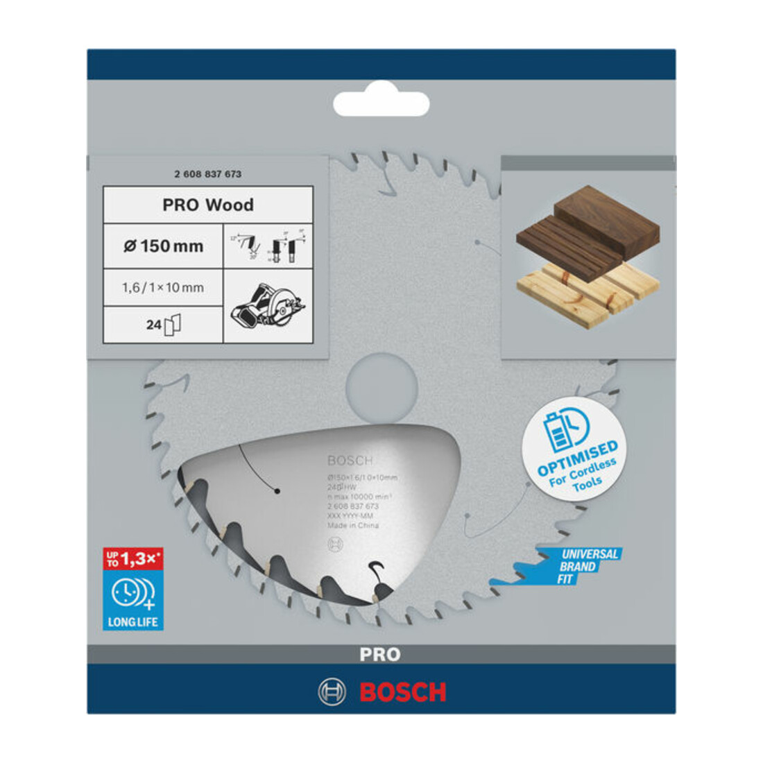 Bosch Kreissägeblatt Standard for Wood für Akkusägen 150x1.6/1x10, 24 Zähne