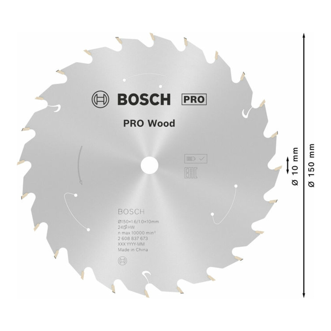 Bosch Kreissägeblatt Standard for Wood für Akkusägen 150x1.6/1x10, 24 Zähne