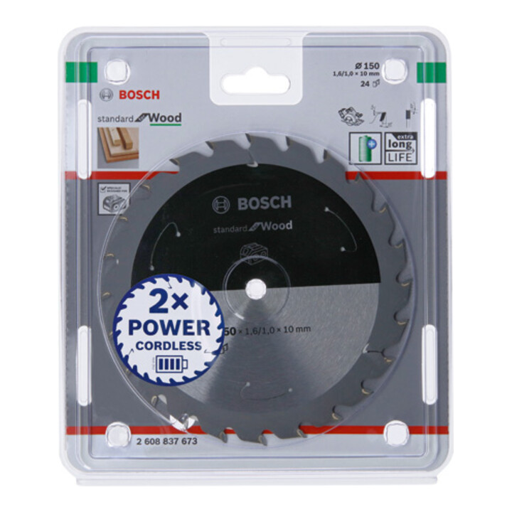 Bosch Kreissägeblatt Standard for Wood für Akkusägen 150x1.6/1x10, 24 Zähne