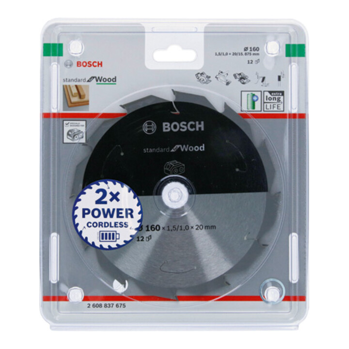 Bosch Kreissägeblatt Standard for Wood für Akkusägen 160x1.5/1x20, 12 Zähne
