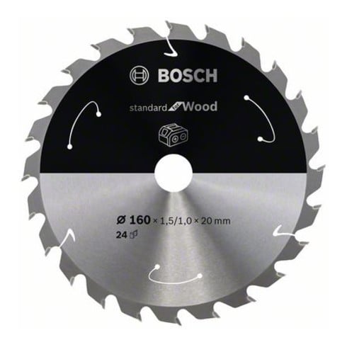 Bosch Kreissägeblatt Standard for Wood für Akkusägen 160x1.5/1x20, 24 Zähne