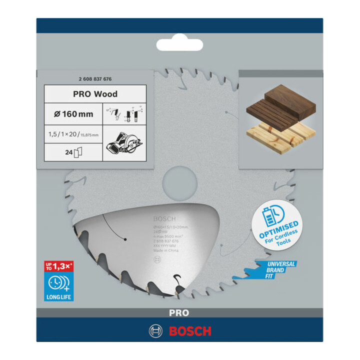 Bosch Kreissägeblatt Standard for Wood für Akkusägen 160x1.5/1x20, 24 Zähne