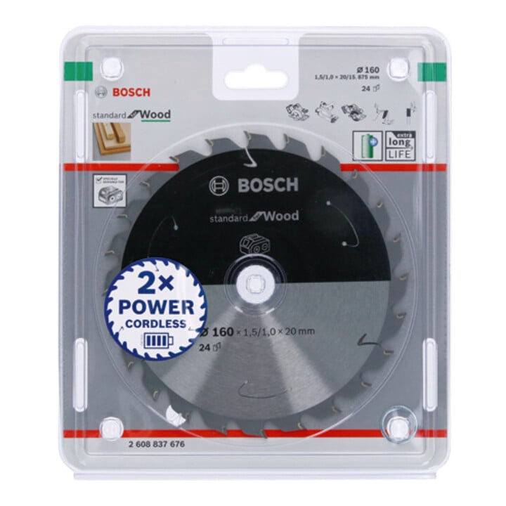 Bosch Kreissägeblatt Standard for Wood für Akkusägen 160x1.5/1x20, 24 Zähne