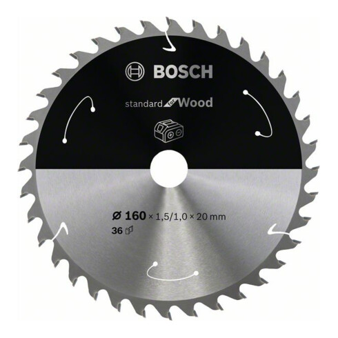 Bosch Kreissägeblatt Standard for Wood für Akkusägen 160x1.5/1x20, 36 Zähne