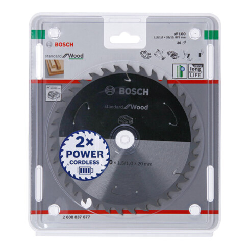 Bosch Kreissägeblatt Standard for Wood für Akkusägen 160x1.5/1x20, 36 Zähne