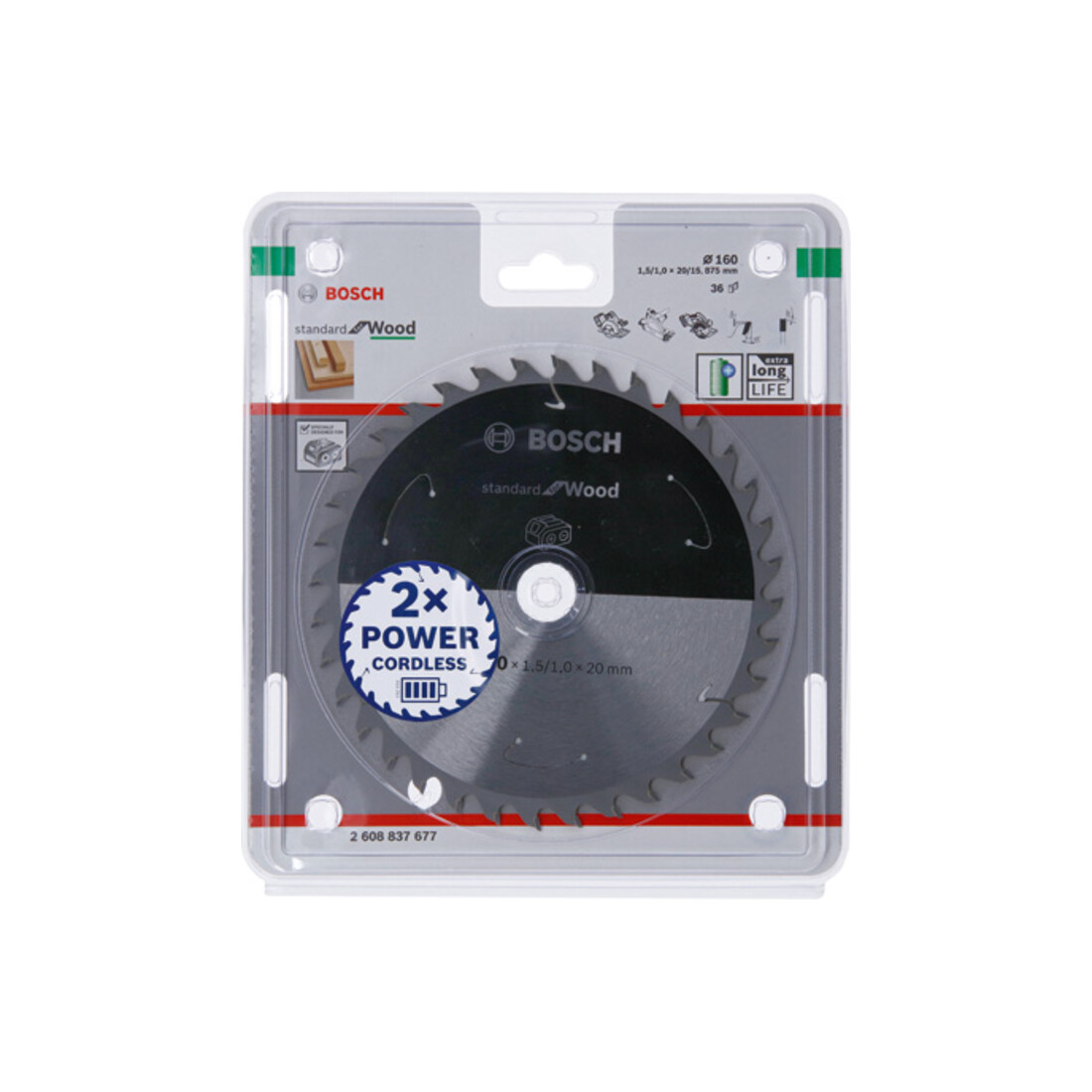 Bosch Kreissägeblatt Standard for Wood für Akkusägen 160x1.5/1x20, 36 Zähne