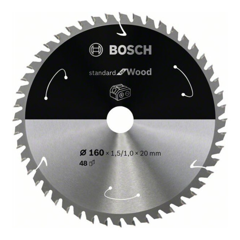 Bosch Kreissägeblatt Standard for Wood für Akkusägen 160x1.5/1x20, 48 Zähne