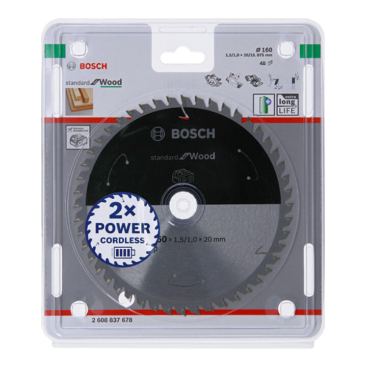 Bosch Kreissägeblatt Standard for Wood für Akkusägen 160x1.5/1x20, 48 Zähne