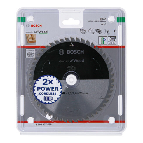 Bosch Kreissägeblatt Standard for Wood für Akkusägen 160x1.5/1x20, 48 Zähne