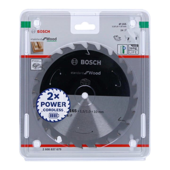 Bosch Kreissägeblatt Standard for Wood für Akkusägen 165x1.5/1x10, 24 Zähne