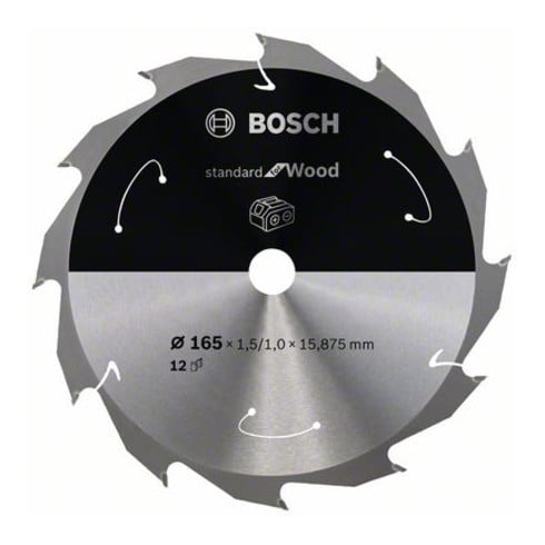 Bosch Kreissägeblatt Standard for Wood für Akkusägen 165x1.5/1x15.875, 12 Zähne