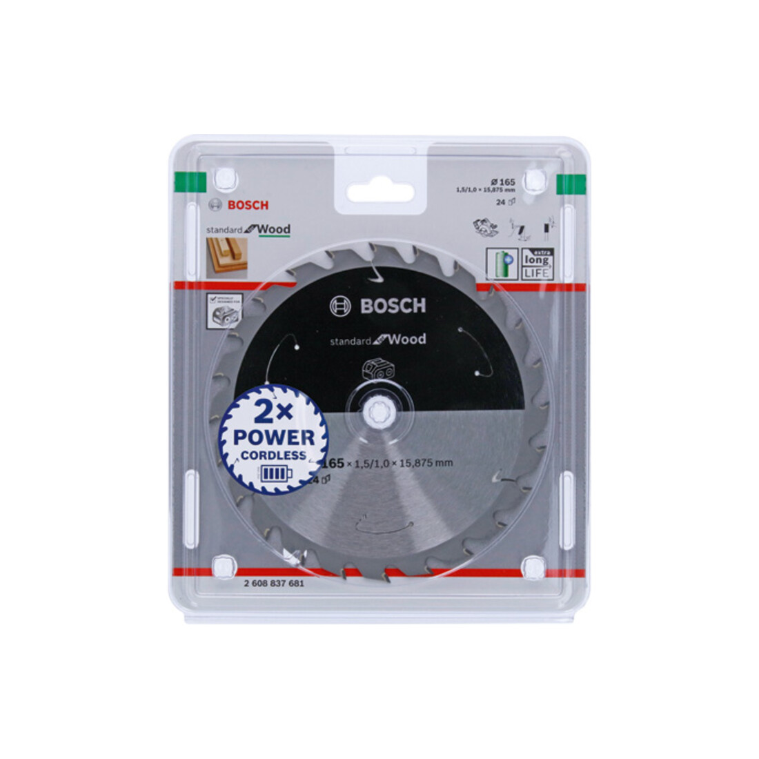Bosch Kreissägeblatt Standard for Wood für Akkusägen 165x1.5/1x15.875, 24 Zähne