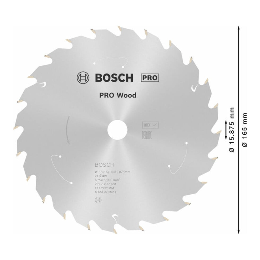 Bosch Kreissägeblatt Standard for Wood für Akkusägen 165x1.5/1x15.875, 24 Zähne