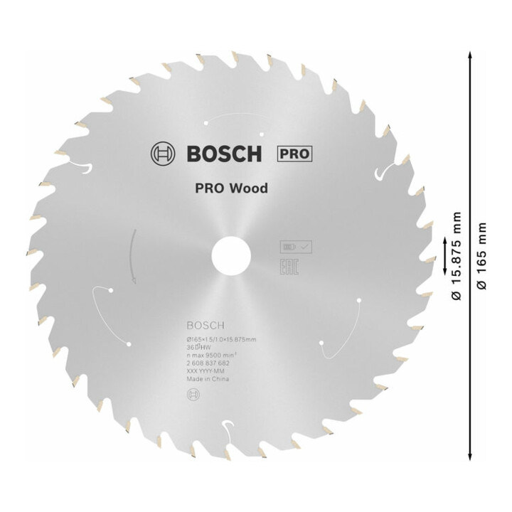Bosch Kreissägeblatt Standard for Wood für Akkusägen 165x1.5/1x15.875, 36 Zähne