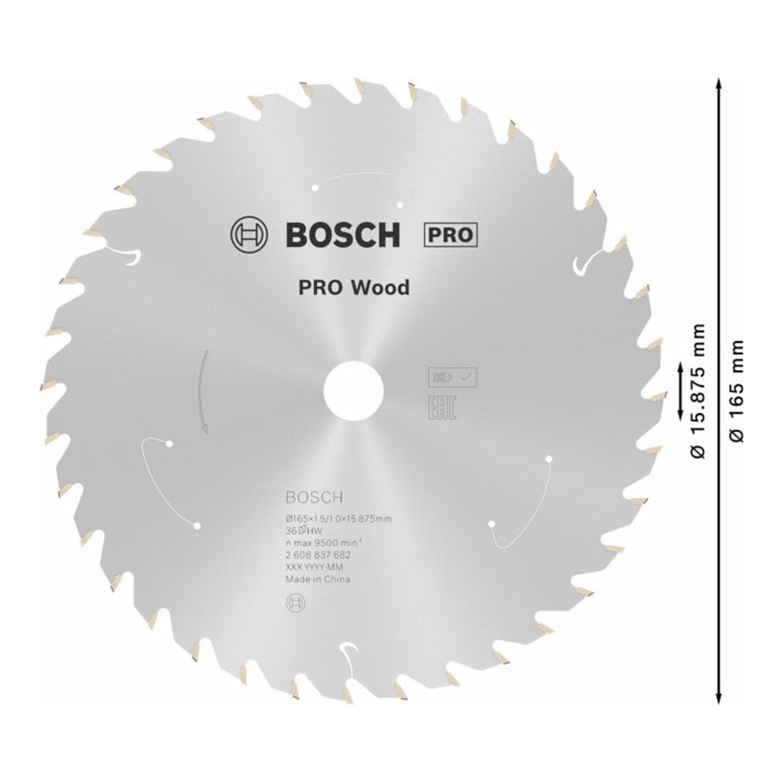 Bosch Kreissägeblatt Standard for Wood für Akkusägen 165x1.5/1x15.875, 36 Zähne