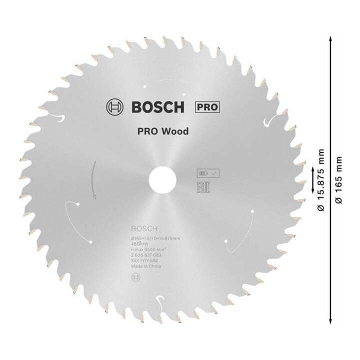Bosch Kreissägeblatt Standard for Wood für Akkusägen 165x1.5/1x15.875, 48 Zähne