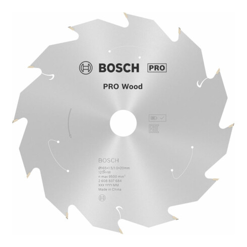 Bosch Kreissägeblatt Standard for Wood für Akkusägen 165x1.5/1x20, 12 Zähne