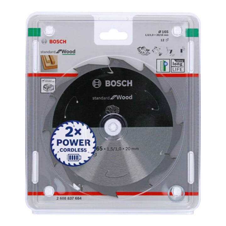 Bosch Kreissägeblatt Standard for Wood für Akkusägen 165x1.5/1x20, 12 Zähne