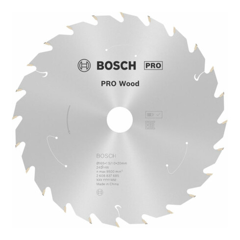 Bosch Kreissägeblatt Standard for Wood für Akkusägen 165x1.5/1x20, 24 Zähne
