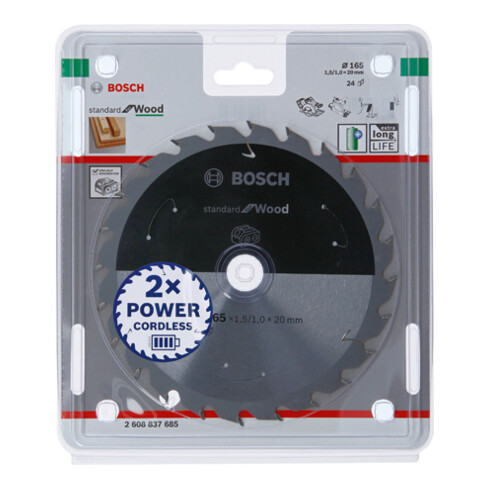 Bosch Kreissägeblatt Standard for Wood für Akkusägen 165x1.5/1x20, 24 Zähne