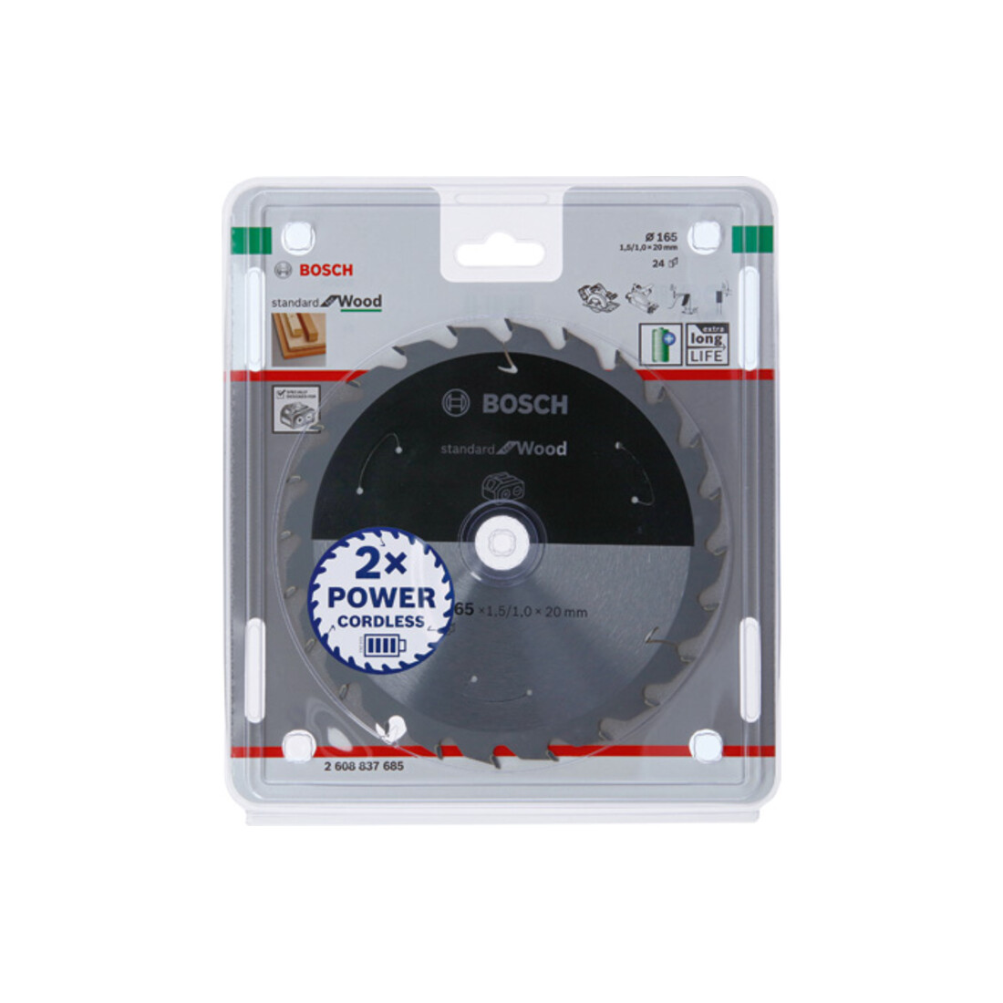 Bosch Kreissägeblatt Standard for Wood für Akkusägen 165x1.5/1x20, 24 Zähne