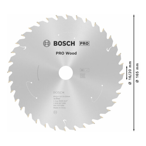 Bosch Kreissägeblatt Standard for Wood für Akkusägen 165x1.5/1x20, 36 Zähne