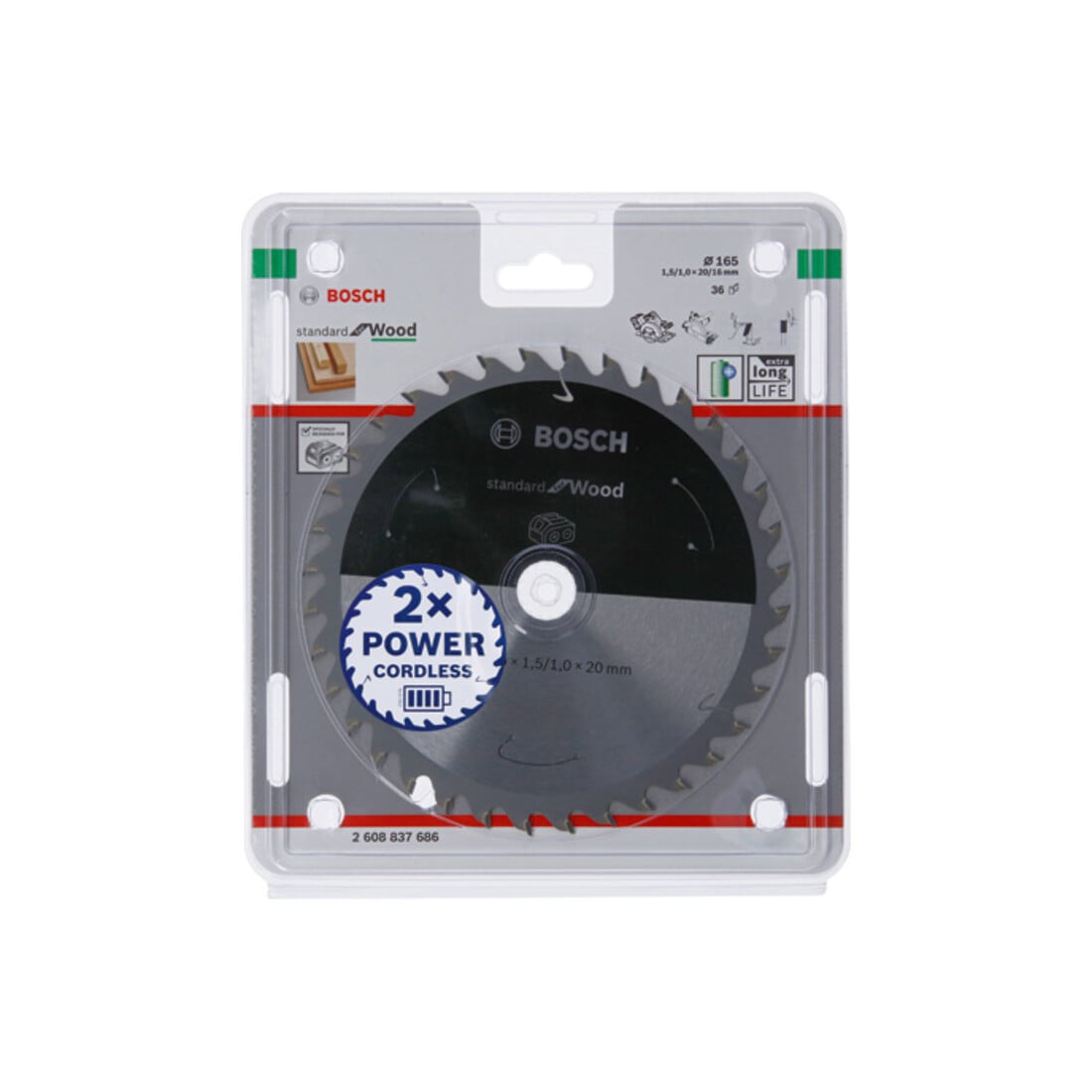 Bosch Kreissägeblatt Standard for Wood für Akkusägen 165x1.5/1x20, 36 Zähne