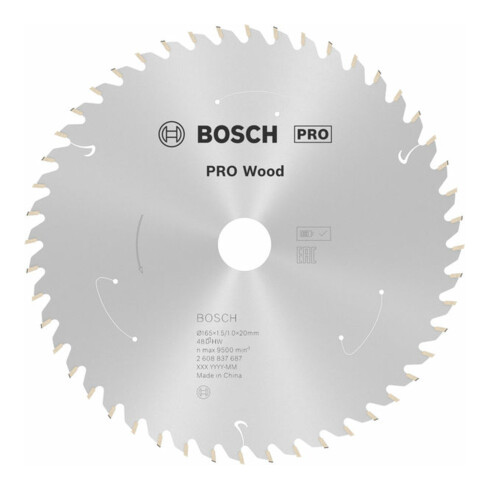 Bosch Kreissägeblatt Standard for Wood für Akkusägen 165x1.5/1x20, 48 Zähne