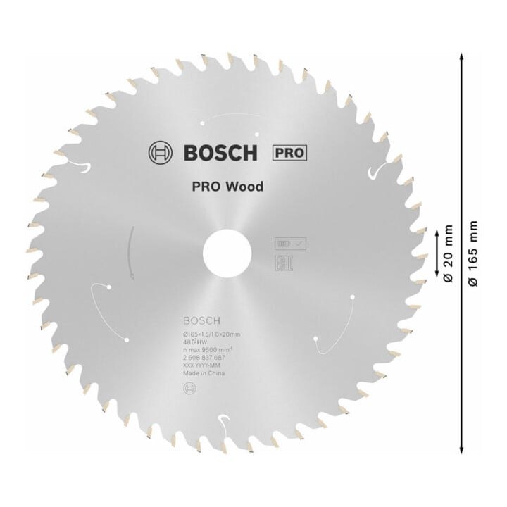 Bosch Kreissägeblatt Standard for Wood für Akkusägen 165x1.5/1x20, 48 Zähne