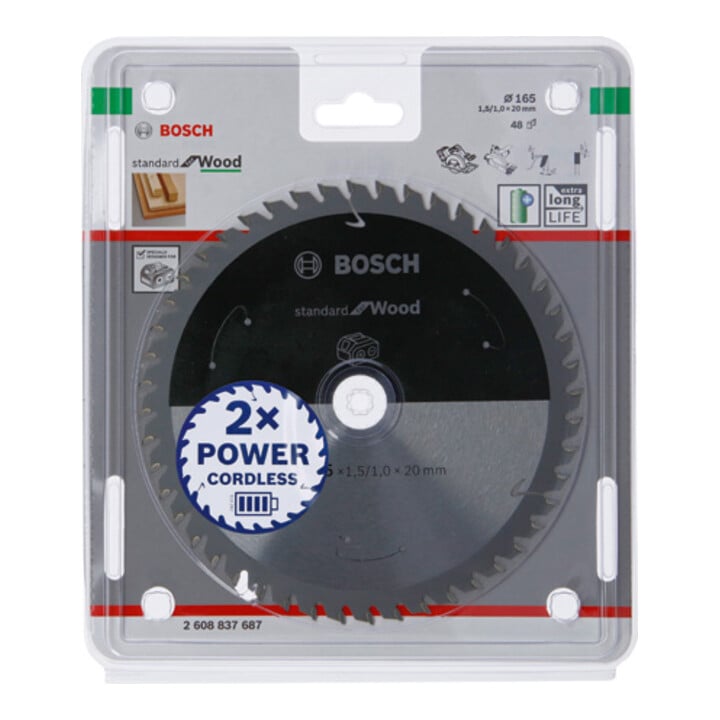 Bosch Kreissägeblatt Standard for Wood für Akkusägen 165x1.5/1x20, 48 Zähne