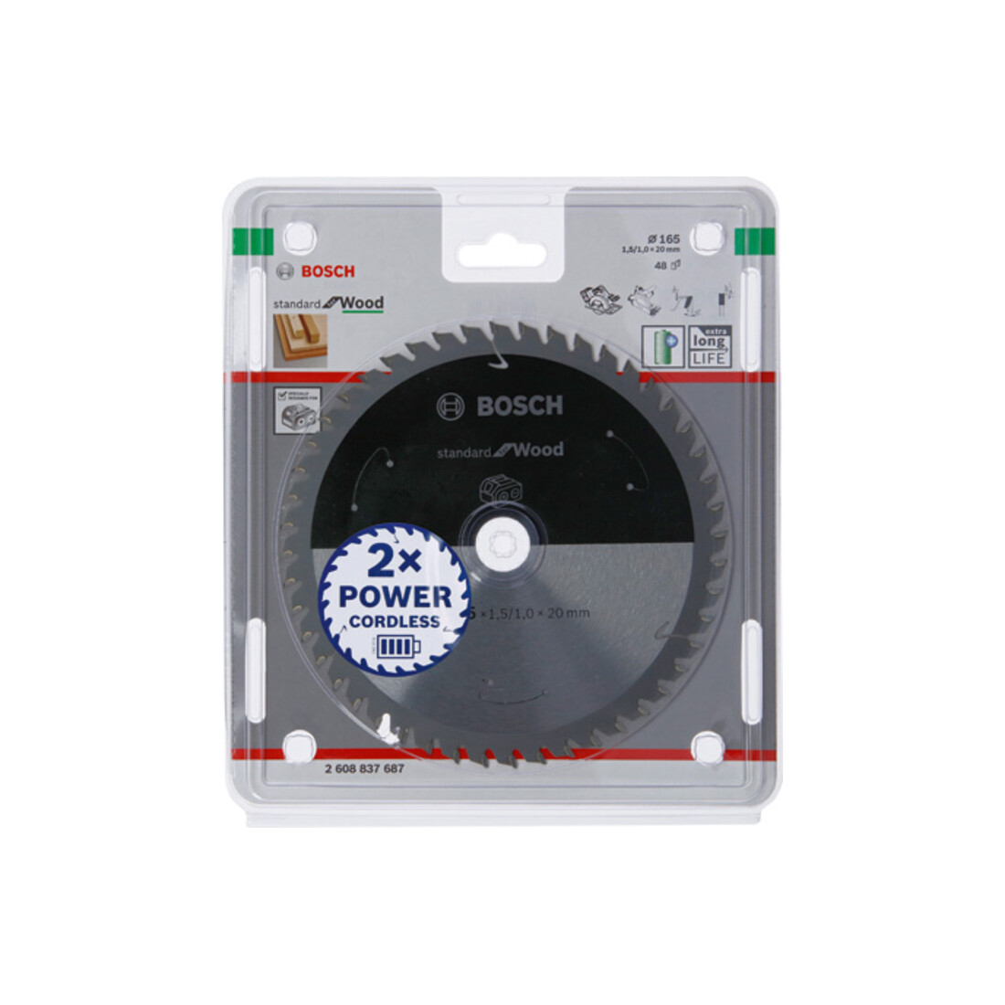 Bosch Kreissägeblatt Standard for Wood für Akkusägen 165x1.5/1x20, 48 Zähne
