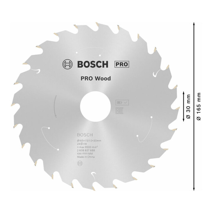 Bosch Kreissägeblatt Standard for Wood für Akkusägen 165x1.5/1x30, 24 Zähne