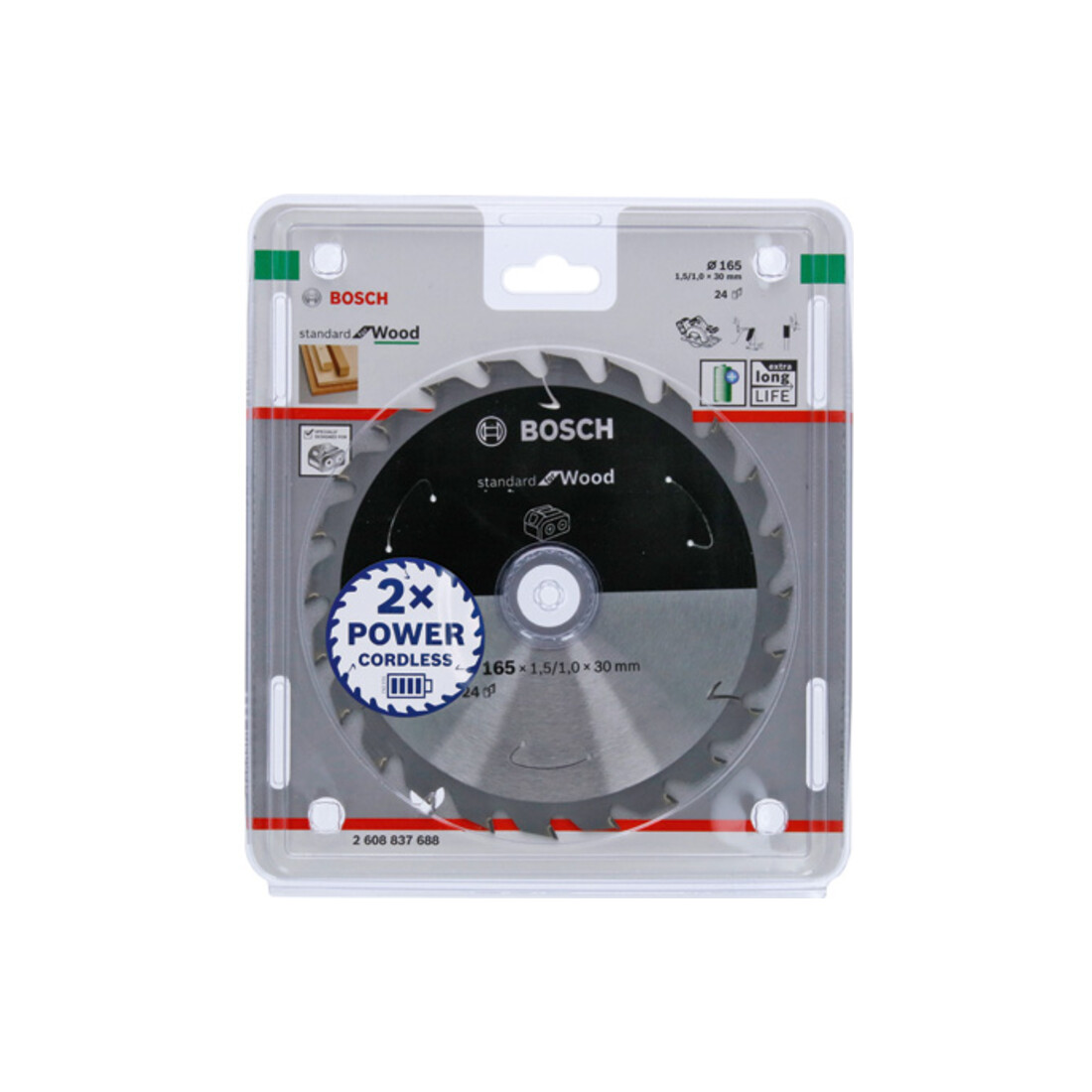 Bosch Kreissägeblatt Standard for Wood für Akkusägen 165x1.5/1x30, 24 Zähne
