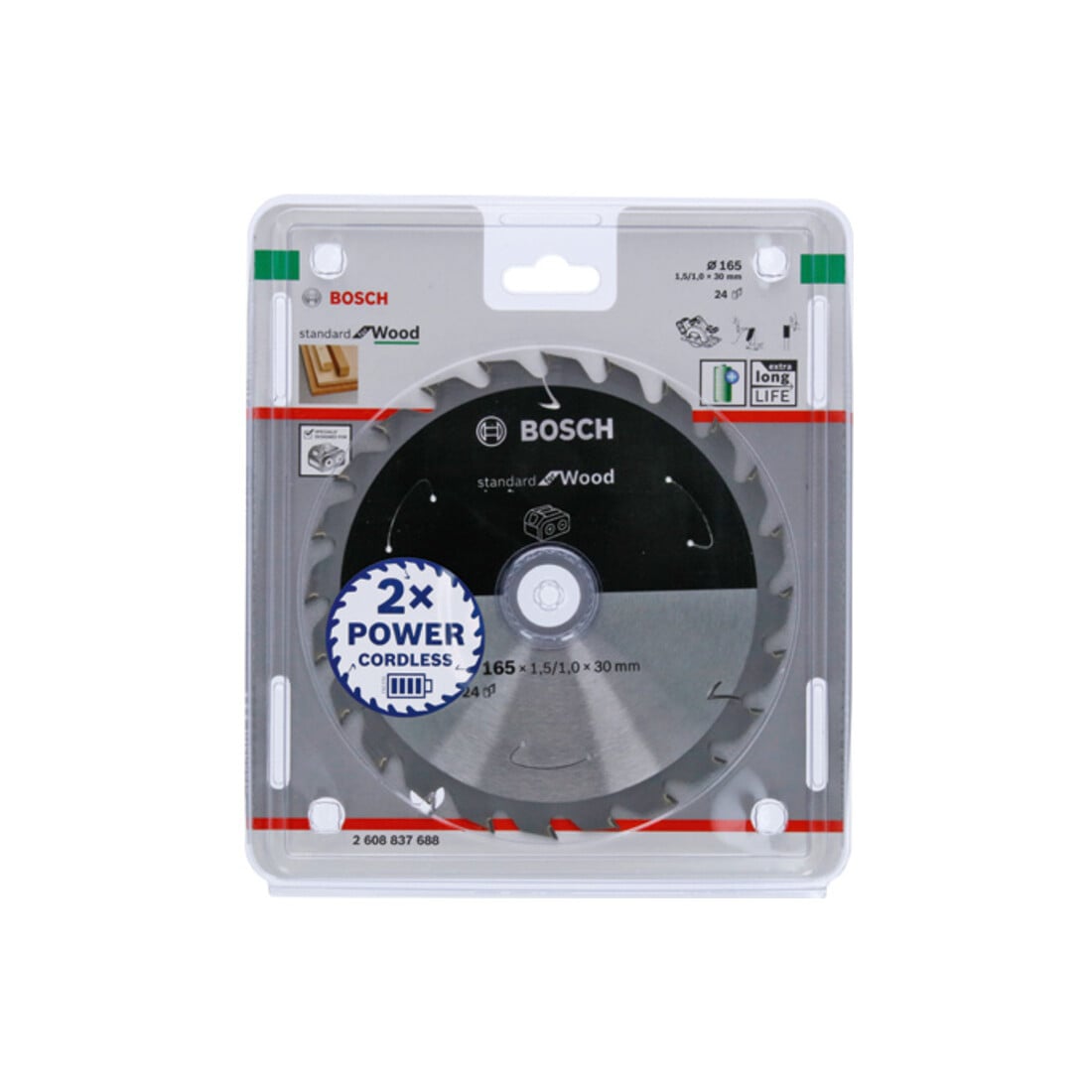 Bosch Kreissägeblatt Standard for Wood für Akkusägen 165x1.5/1x30, 24 Zähne