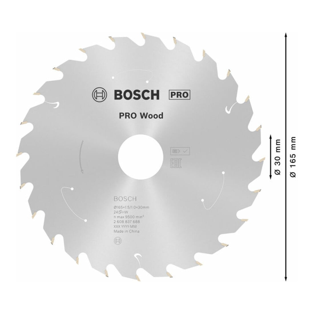 Bosch Kreissägeblatt Standard for Wood für Akkusägen 165x1.5/1x30, 24 Zähne
