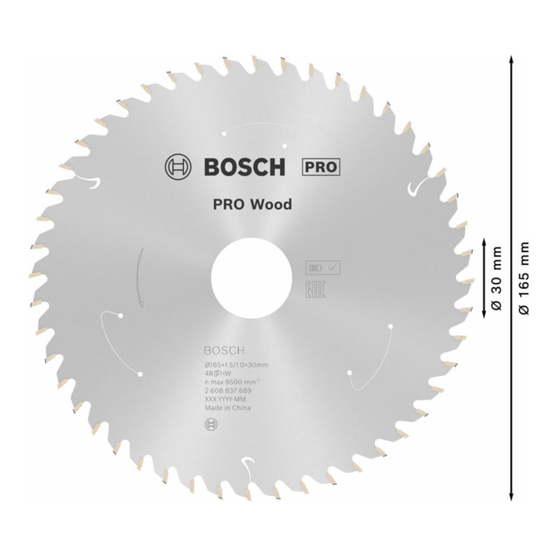 Bosch Kreissägeblatt Standard for Wood für Akkusägen 165x1.5/1x30, 48 Zähne