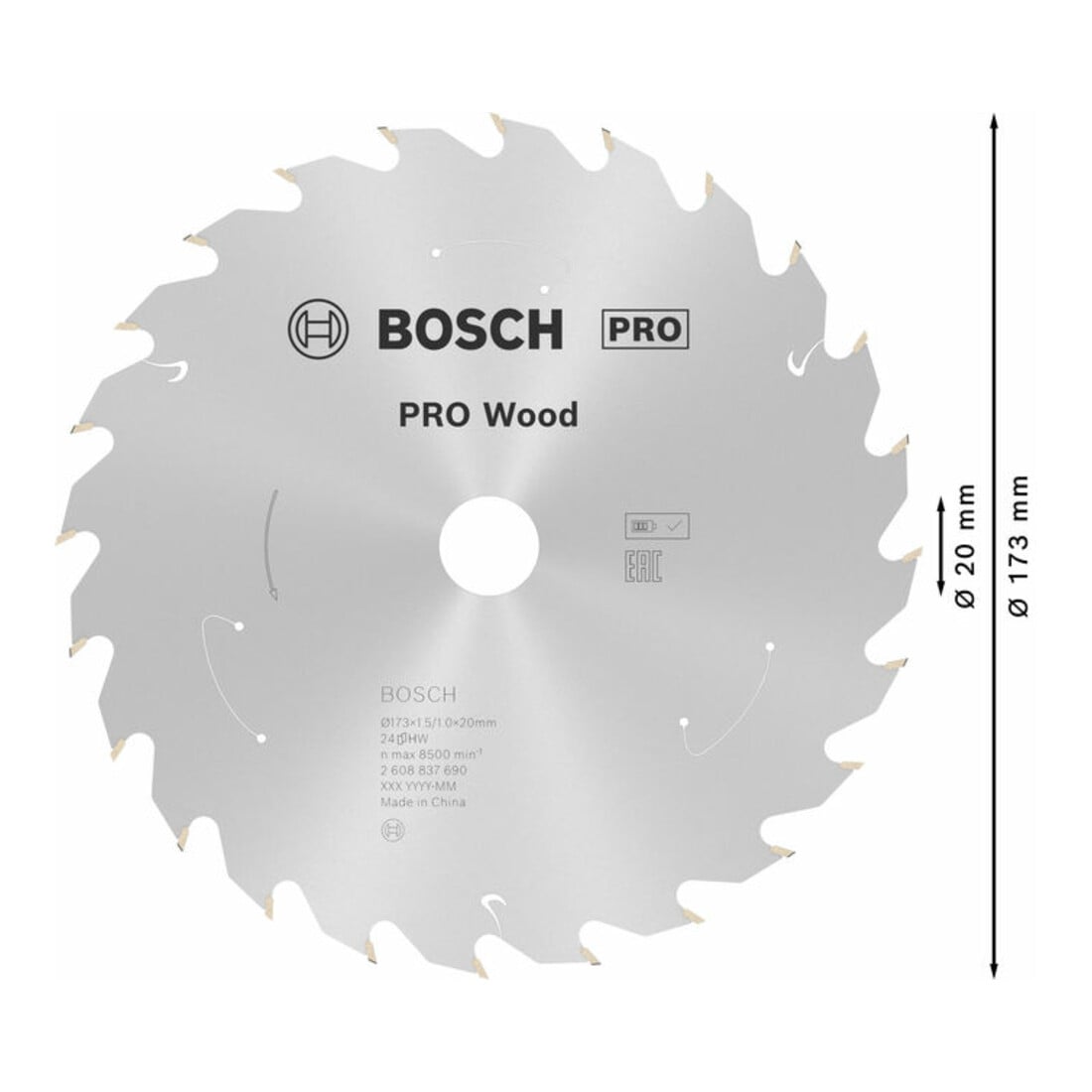 Bosch Kreissägeblatt Standard for Wood für Akkusägen 173x1.5/1x20, 24 Zähne