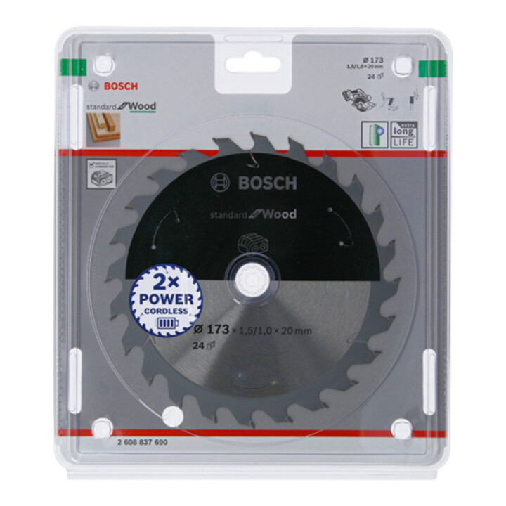 Bosch Kreissägeblatt Standard for Wood für Akkusägen 173x1.5/1x20, 24 Zähne