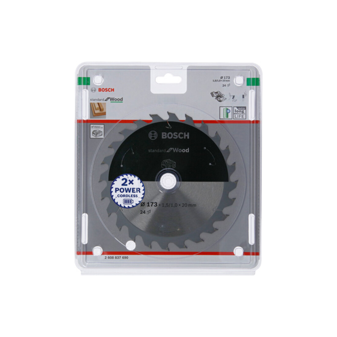 Bosch Kreissägeblatt Standard for Wood für Akkusägen 173x1.5/1x20, 24 Zähne