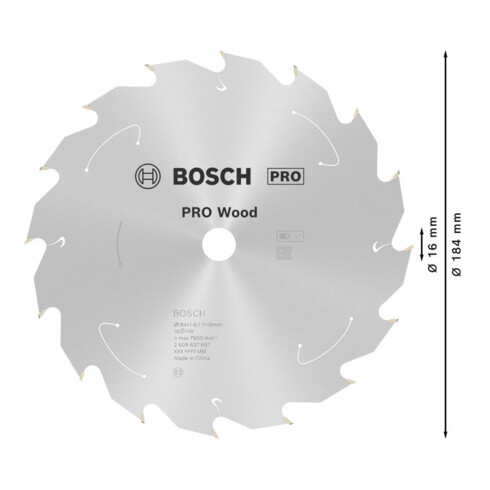 Bosch Kreissägeblatt Standard for Wood für Akkusägen 184x1.6/1.1x16, 16 Zähne