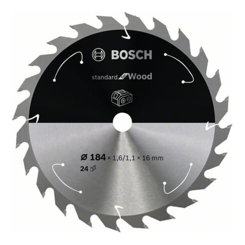Bosch Kreissägeblatt Standard for Wood für Akkusägen 184x1.6/1.1x16, 24 Zähne