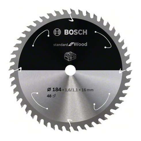 Bosch Kreissägeblatt Standard for Wood für Akkusägen 184x1.6/1.1x16, 48 Zähne