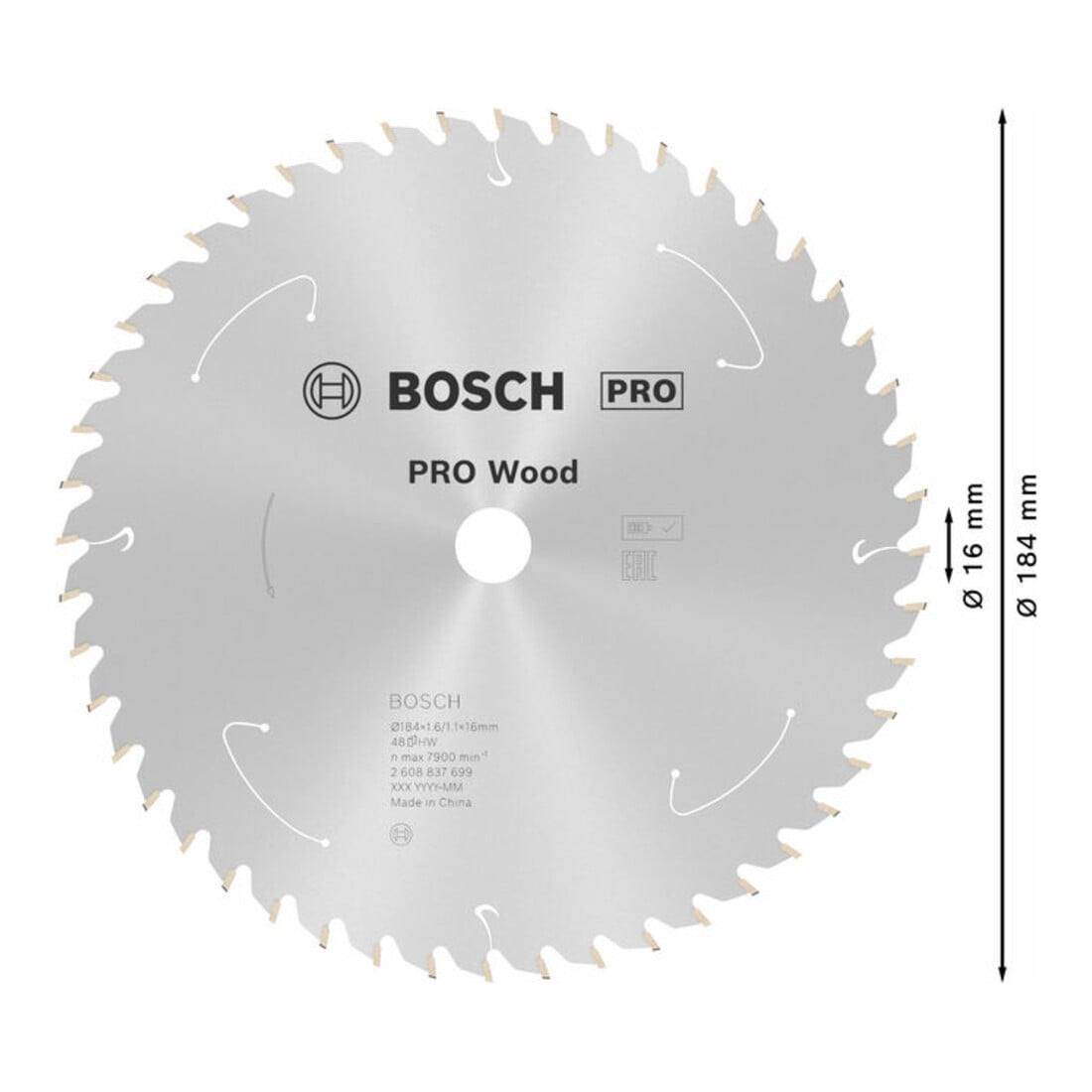 Bosch Kreissägeblatt Standard for Wood für Akkusägen 184x1.6/1.1x16, 48 Zähne