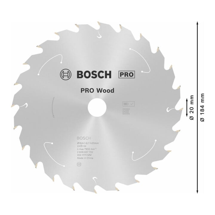 Bosch Kreissägeblatt Standard for Wood für Akkusägen 184x1.6/1.1x20, 24 Zähne