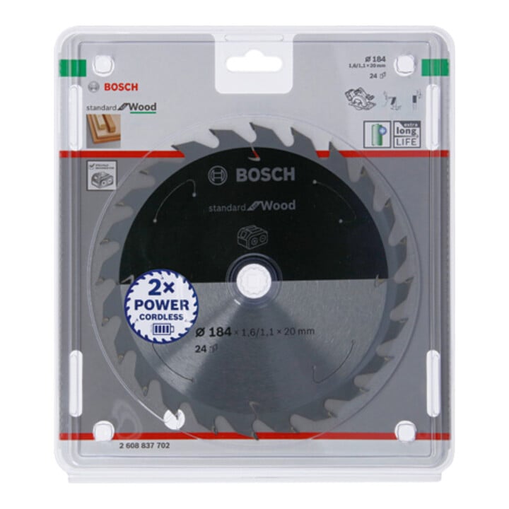 Bosch Kreissägeblatt Standard for Wood für Akkusägen 184x1.6/1.1x20, 24 Zähne
