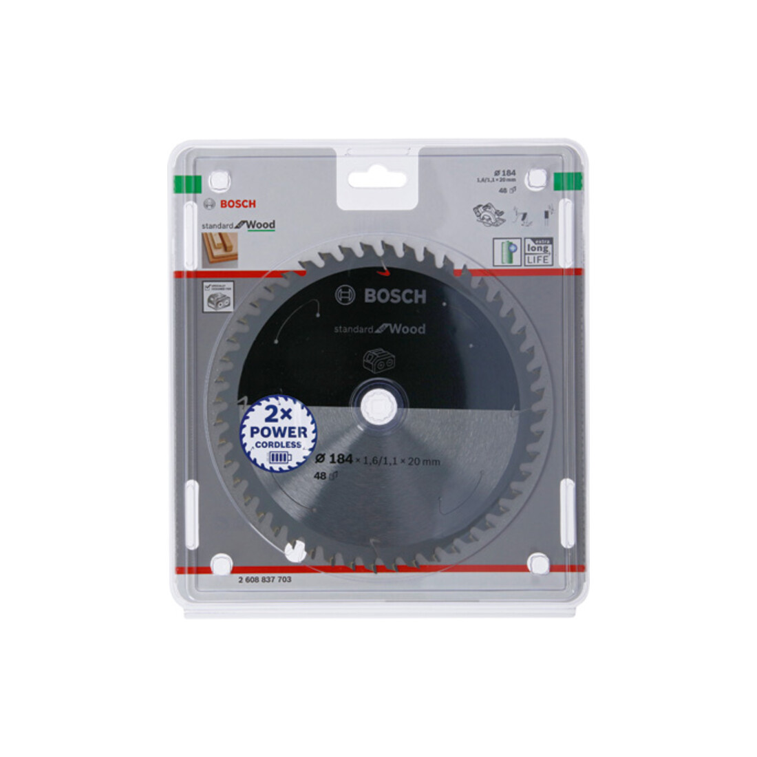 Bosch Kreissägeblatt Standard for Wood für Akkusägen 184x1.6/1.1x20, 48 Zähne